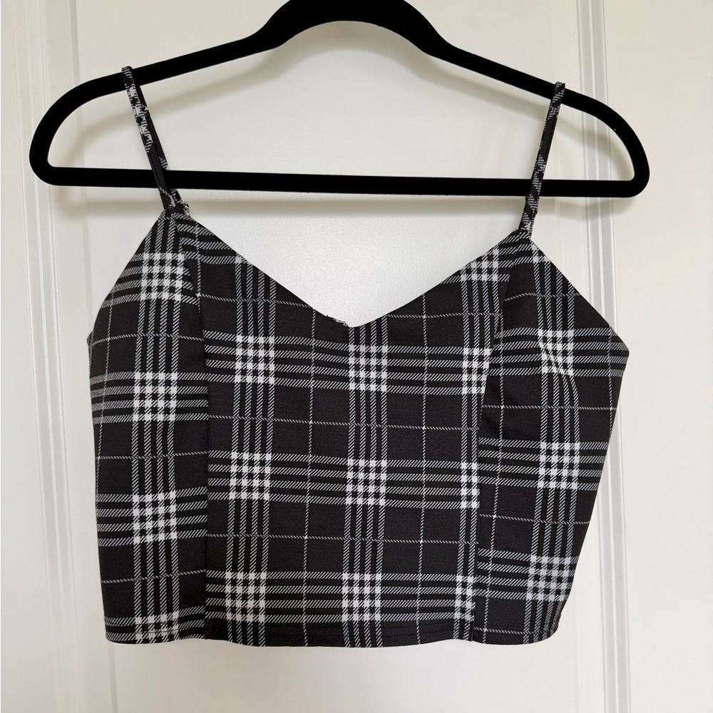 Plaid Black and White Women's Top